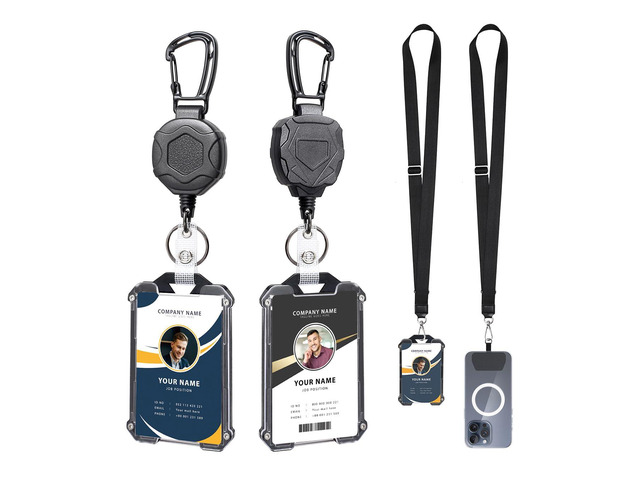 Badge Holder Retractable Clip Heavy Duty Carabiner Badge Reel Keychain with Lanyard ID Cards Holder Cool Tactical ID Holder