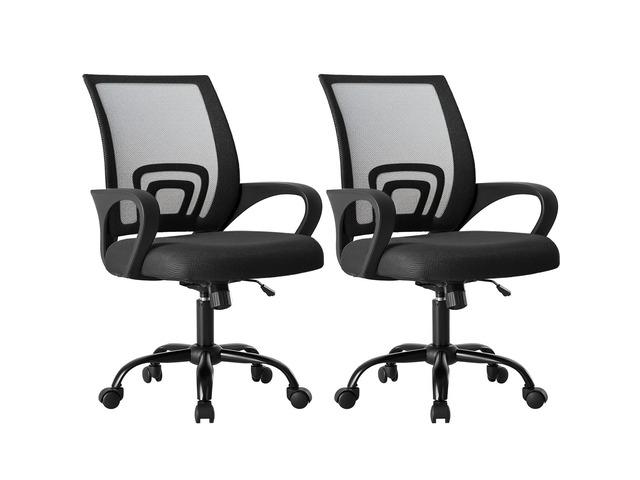 Office Desk Chair, Ergonomic Computer Chair, Lumbar Support Height Adjustable, Fixed Armrest, Rocking Mode, 360 Swivel, 2 Pack Home, Black
