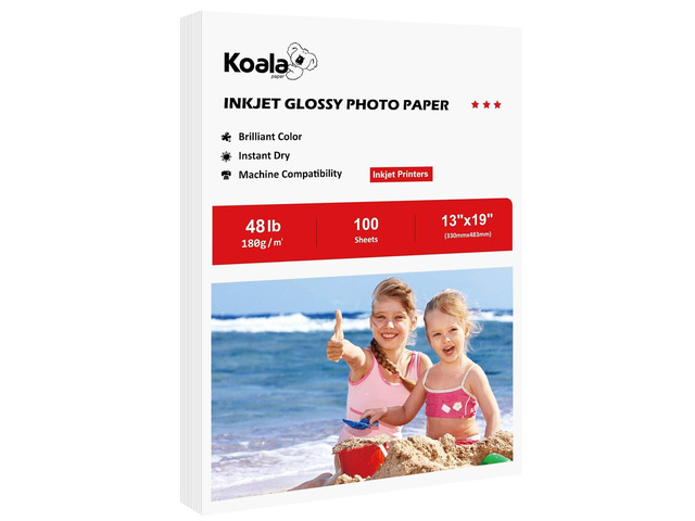 Glossy Inkjet Photo Paper 13X19 Inches 48lb 100 Sheets Glossy Photographic Paper Compatible with Inkjet Printer Use Dye Ink 180GSM