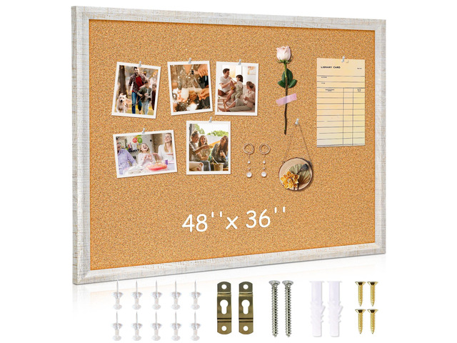 Cork Board, 48' X 36' Grey Texture Framed Bulletin Board Decorative Pin Board, Wall Hanging Notice Board, For Office & Home Decor Memo Display,...