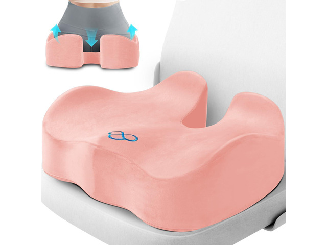 Seat Cushion, Office Chair Cushions, 5.28 in Thick (Pink) Anti-Slip Back & Removable Cover, Ergonomic Tailbone Support Seat Cushion, Memory Foam...
