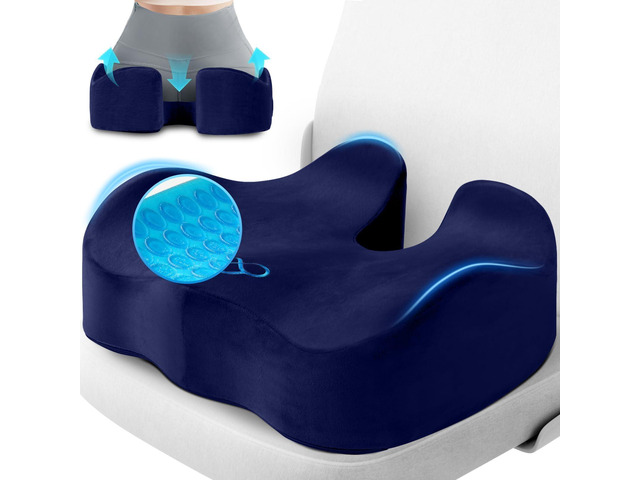 Seat Cushion, Office Chair Cushions, 5.28 in Thick (Blue) Anti-Slip Back & Removable Cover, Ergonomic Tailbone Support Seat Cushion, Memory Foam...