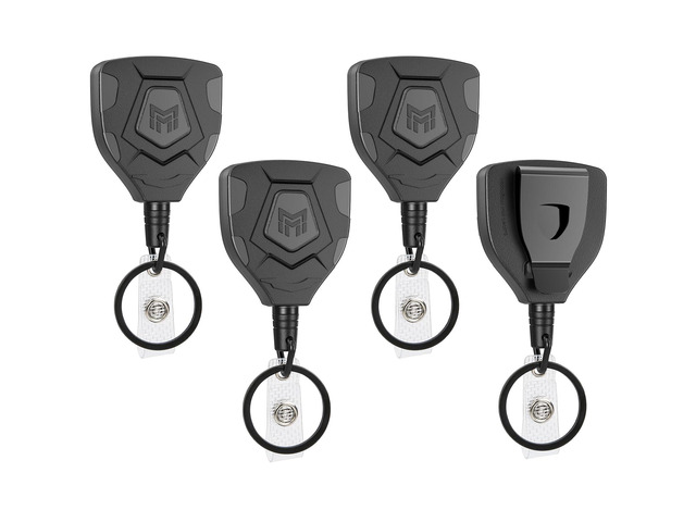 Heavy Duty Retractable Badge Reel, 8 oz 31.5'' Keychain, 4 Pack heavy duty badge reel, 8 oz pull force, 31.5'' retractable keychain, reinforced PC...