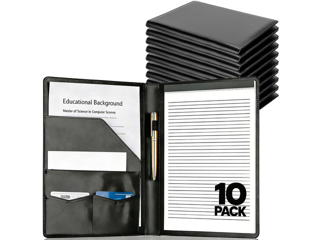 10PCS Padfolio Portfolio Binder, Faux Leather Folio Folder Organizer, Black Professional, Interview, Resume, Letter Size, A4 Legal Writing Pad,...