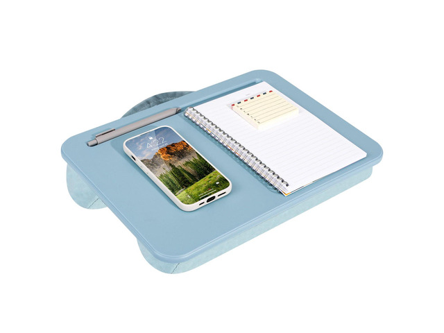 Compact Lap Desk Sky Blue, Fits 14' Laptops Microbead Cushion, Built-In Pencil Slot, Carry Handle, Fits Standard Letter-Size Paper (8.5' × 11')