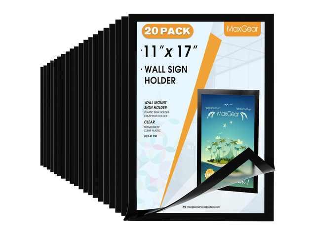 20 Pack Magnetic Sign Holder 11 x 17 with Magnetic Frame Fits 11x17 Signs with Magnetic Opening, Self-Adhesive Backing and PVC Protection for Wall...