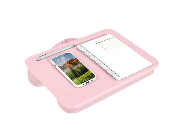 Compact Lap Desk Rose Quartz, Fits 14' Laptops Microbead Cushion, Built-In Pencil Slot, Carry Handle, Fits Standard Letter-Size Paper (8.5' × 11')