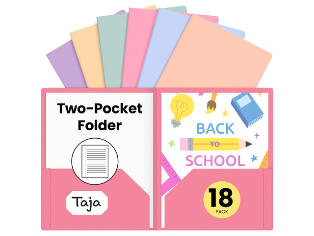 Plastic Folders with Pockets (18 Pack, Assorted Pastel Colors), 2-Pocket Folders with Business Card Slot, Heavy Duty, Fit Letter Size Documents,...