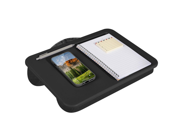 Compact Lap Desk Black, Fits 14' Laptops Microbead Cushion, Built-In Pencil Slot, Carry Handle, Fits Standard Letter-Size Paper (8.5' Ã— 11')
