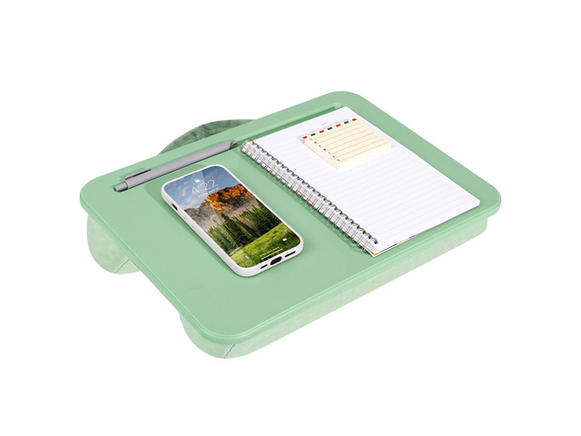 Compact Lap Desk Sage Green, Fits 14' Laptops Microbead Cushion, Built-In Pencil Slot, Carry Handle, Fits Standard Letter-Size Paper (8.5' × 11')