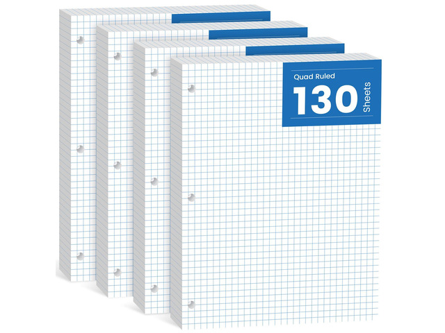 520 Sheets Graph Paper Loose Leaf 8 x 10.5, 4x4 Graph Ruled Filler Paper 8 x 10-1/2 Blueprint Quadrille Pad, 3-Hole Punched Grip Papers Lined Bulk,...