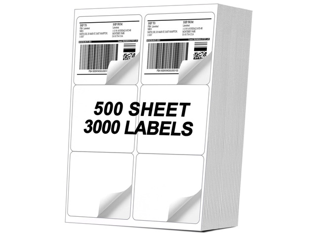 [500 Sheets 3000 Pcs] 6-UP 4''x3-1/3'' Shipping Labels for Laser & Inkjet Printers, A4 6 UP Shipping Mailing Stickers, 6 Pcs Per Page Shipping...