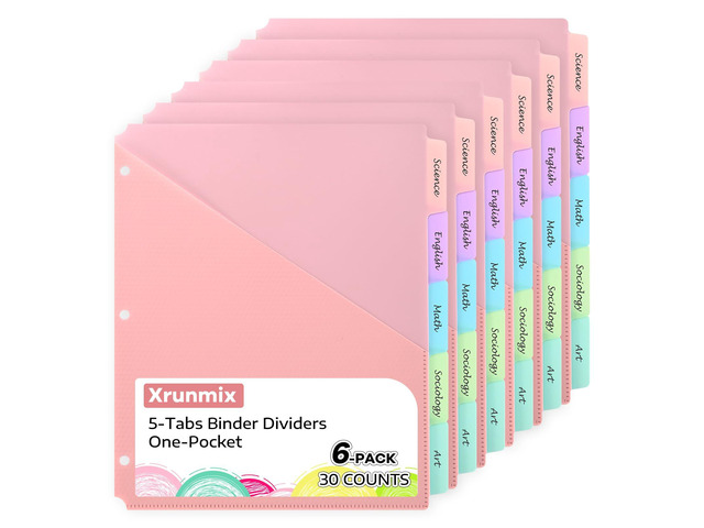 5 Tabs Dividers with One Pockets for 3 Ring Binder, 5 Counts Binder Dividers for US Letter Size, Binder Dividers with Tabs for School Office and...