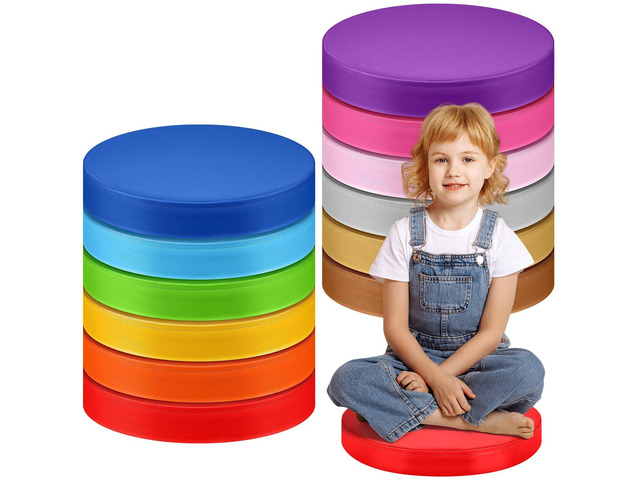 12 Pcs Floor Cushions Kids, Rainbow Color, 13.8 x 13.8 x 2 Inch Extra Thick Classroom Seat Cushions Floor Pillows for Kids Toddlers Homeschool...