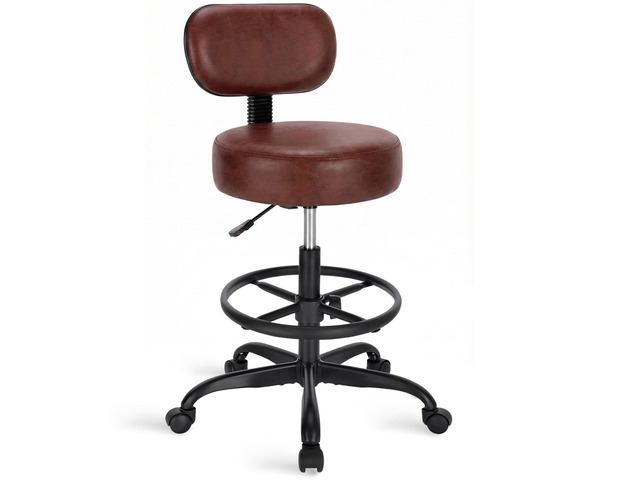 Drafting Chair with Backrest, Adjustable Foot Rest Rolling Stool Multi-Purpose Shop Stool, Drafting Stool, Office Desk Chair, Bar Stools with Thick...