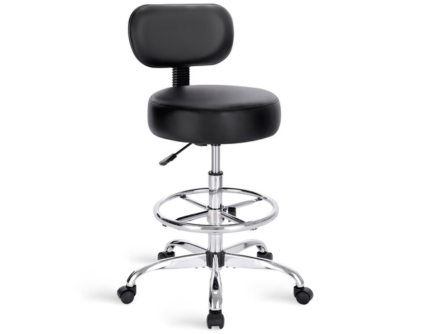 Drafting Chair with Backrest, Adjustable Foot Rest Rolling Stool Multi-Purpose Shop Stool, Drafting Stool, Office Desk Chair, Bar Stools with Thick...