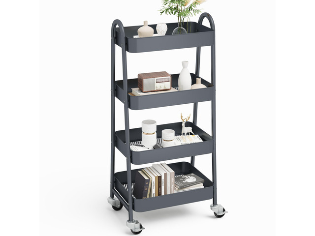 4-Shelf Metal Rolling Storage Utility Cart with Lockable Wheels Mobile Organizer Shelf, Space-Saving, Freestanding, Bathroom, Living Room, Slim,...