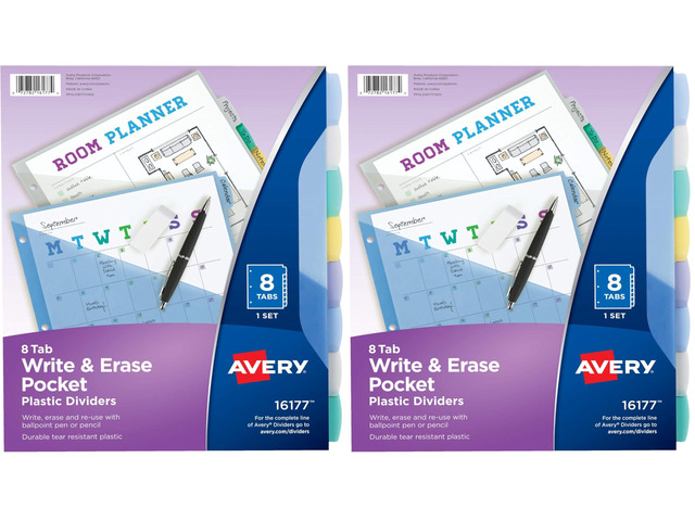 Write & Erase Pocket Plastic Dividers for 3 Ring Binders,8-Tab Sets,Multicolor,Tabs Viewable Beyond Sheet Protectors,1 Set (16177),(Pack of 2)