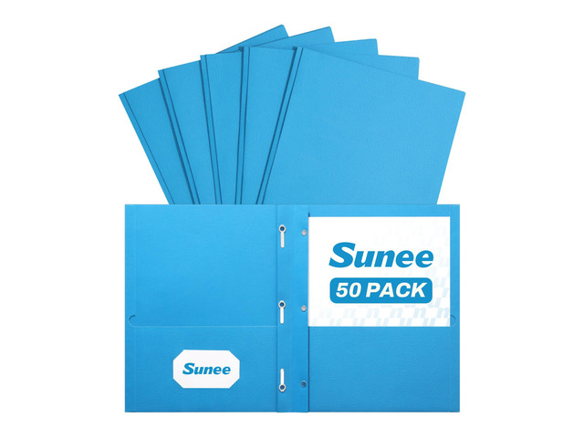 Folders with Prongs, 50 Pack 3 Prong Folders with 3 Metal Prong Fastener Clips, 2 Pocket, Fit Letter Size Paper, Paper Folders for School Office...