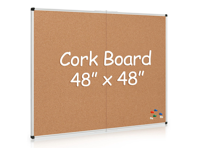 Extra Large Cork Bulletin Board 48' X 48', Foldable Notice Pin Board for Wall, Silver Aluminum Framed 4'x4' Corkboard, Wall Mounted Noticeboard...