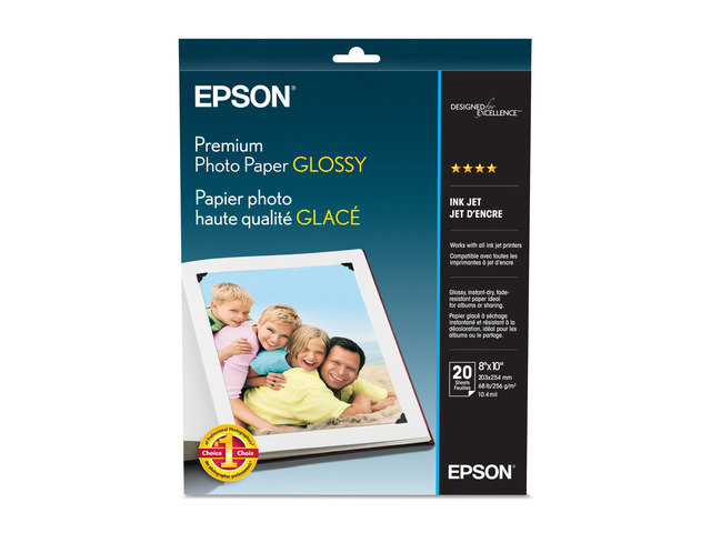 Premium Photo Paper Glossy, 20 sheets, 8x10 Borderless, (S041465) High-gloss, heavyweight paper creates durable, smudge- and water-resistant photos...