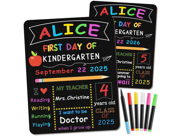 First & Last Day of School Board, 10.3 x 13 Inch Double Sided Back to School Sign for Kids/Girls/Boys, Reusable Wooden 1st Day of...