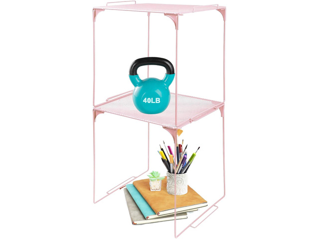 Locker Organizer Shelf, Stackable, Extra Tall, Fits Standard Size School Lockers (Pink 2 Pack)