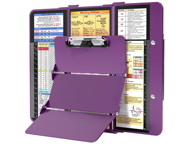 Nursing Clipboard Foldable w/Nursing Edition Cheat Charts, 3 Layers Aluminum, Nurse Board w/Low Profile Clip & Pen Clip Pocket Blank for Nurses,...