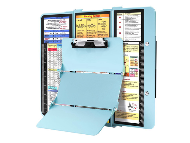 Nursing Clipboard Foldable, Foldable Clip Board w/Nursing Edition Cheat Charts, 3 Layers Aluminum, Nurse Board w/Low Profile Clip & Pen Clip Pocket...