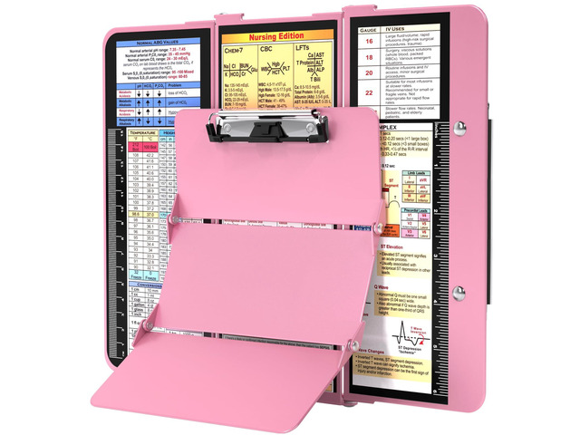 Nursing Clipboard Foldable, Foldable Clip Board w/Nursing Edition Cheat Charts, 3 Layers Aluminum, Nurse Plank w/Low Profile Clip & Pen Clip Pocket...