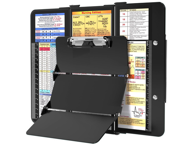 Nursing Clipboard Foldable, Foldable Clip Board w/Nursing Edition Cheat Charts, 3 Layers Aluminum, Nurse Clipboards w/Low Profile Clip & Pen Clip...