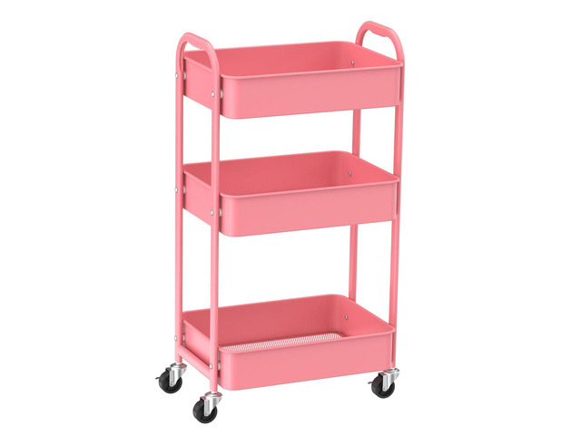 3-Tier Rolling Utility Cart with Caster Wheels,Easy Assembly, for Kitchen, Bathroom (Pink) Easy Assembly, multi-purpose storage trolley for...