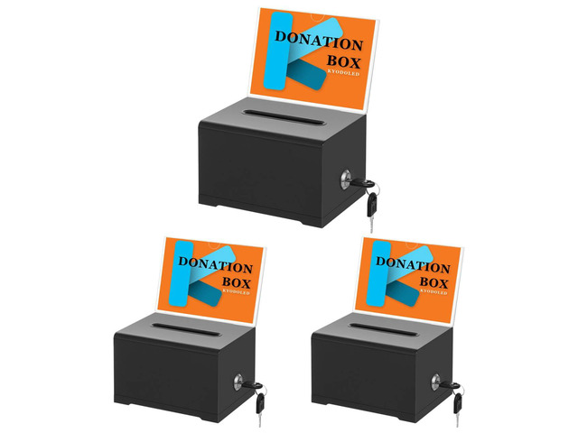 Black Suggestion Box With Lock, Acrylic Donation Box, 3 Pack 4x6' Sign Holders, Cards & Raffle Tickets Collection, Office Feedback, School Voting &...