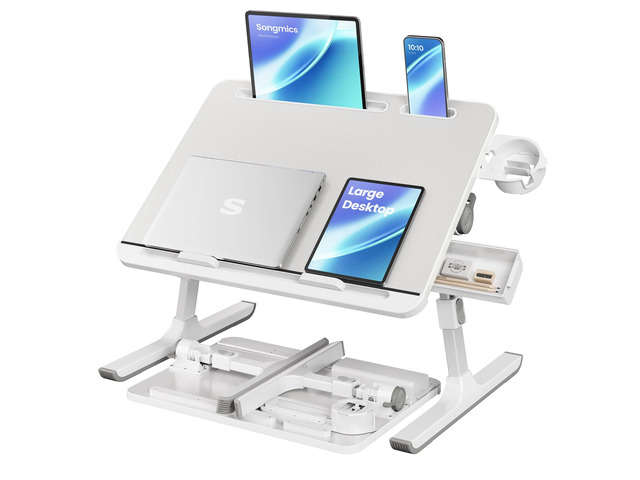 Bed Laptop Desk, Foldable, Adjustable Height, 15.7 x 22 Inches Portable Bed Sofa Table, Large Desktop, 120° Stepless Tilt, Cup Holder, Tray, Gray,...
