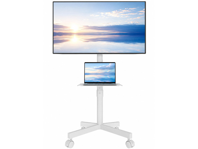 Mobile TV Stand for 23-65 Inch TVs, Rolling TV Stand, White Adjustable Height, Media Shelf, Outdoor TV Stand with Locking Wheels, Max VESA...
