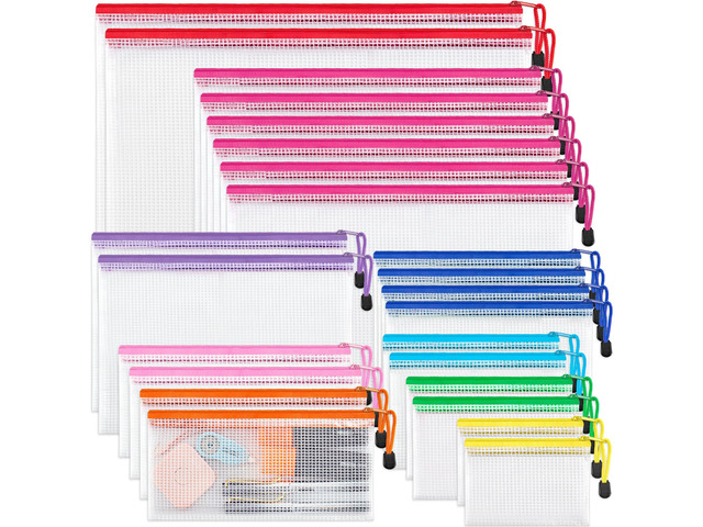 24 Pcs Mesh Zipper Pouch Bags, 8 Sizes Waterproof Zipper Bags Multi-use Travel Bags for Office, School, Board Game, Puzzles, Cosmetics, Travel...