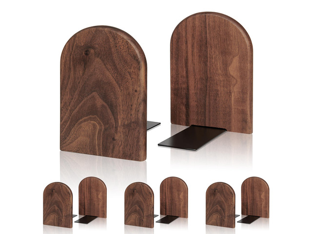 Book Ends,4 Pair Large Bookends Wood Book Ends Universal Economy Bookend (4, Large)