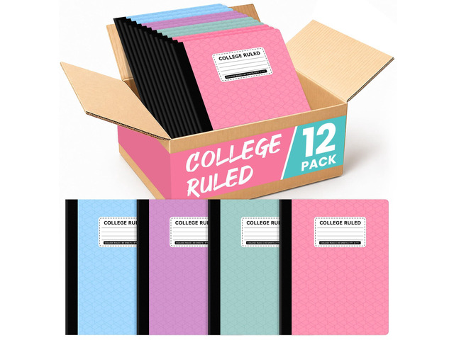 College Ruled Composition Notebook 12 Pack School Supplies, 160 Pages 9-3/4' x 7-1/2' Aesthetic Composition Notebooks, 80 Sheets, Pastel Colors,...