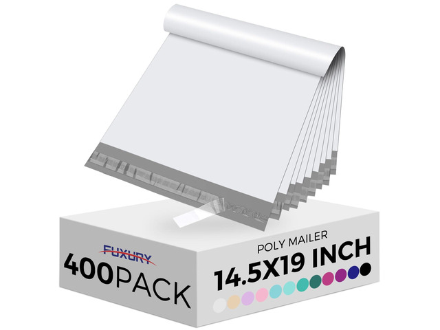 Poly Mailers 14.5x19' 400Pcs Bulk Shipping Bags for Clothing White Strong Adhesive Shipping Envelopes Waterproof Heavy Duty Packaging Mailing Bag...