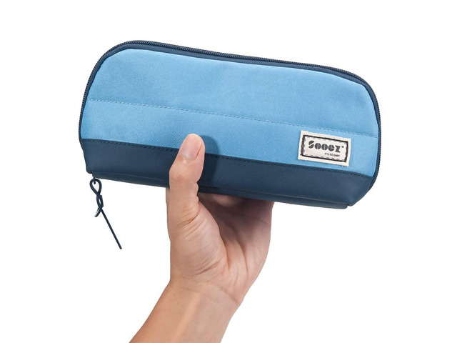Wide-Opening Pencil Pen Case, Lightweight & Spacious Pencil Pouch Zipper Stationery Bag, Aesthetic Supply with Triangular Design for Adults, Blue