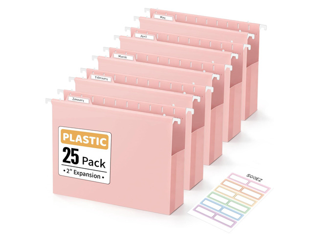 Extra Capacity Plastic Hanging File Folders, File Organizer 25 Counts Expanding File Folders Letter Size with 2' Expansion, Adjustable Tabs for...