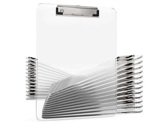 Acrylic Clipboards 12.5 x 9, Clear 25 Pack Letter Size Clip Boards with Low Profile Metal Clips, Hold up to 100 Sheets, Lightweight Set for...