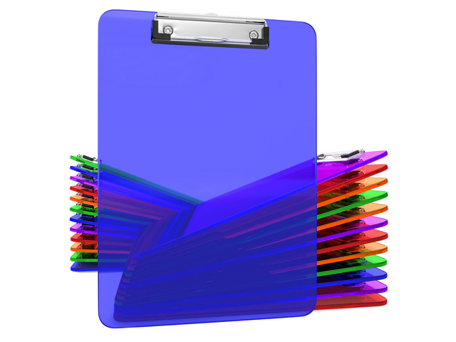 Acrylic Clipboards 12.5 x 9, Transparent Assorted Colors 25 Pack Letter Size Clipboards with Low Profile Metal Clips, Hold up to 100 Sheets,...