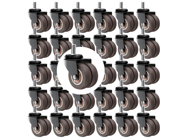 2' Dual Wheel Chair Casters Set of 30 - Heavy Duty Grey Soft polyurethane protects hardwood/tile. Smooth, quiet rolling. Universal 7/16' stem....