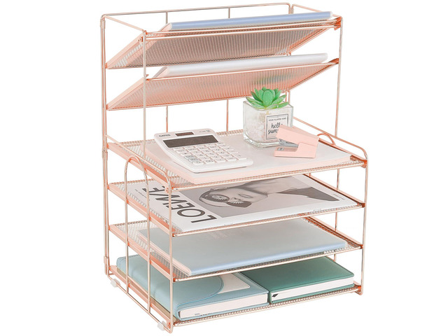 Desk Organizer, 6-Tier Paper Organizer Letter Tray, Rose Gold Desk Organizers and Accessories, Office Desk Accessories & Workspace Organizers,...