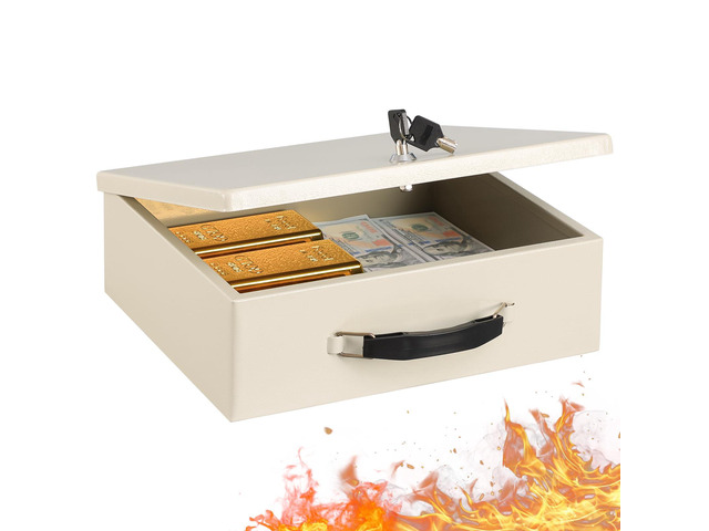 Fireproof Document Box with Key Lock, Safe Storage Box for Valuables, Fire Resistance Security, Fireproof Lock Box for Passport, Cash, Tablet...