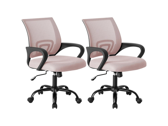 Ergonomic Office Chair 2 Pack, Home Desk Mesh Chairs, Lumbar Support Height Adjustable, Fixed Armrest, Rocking Mode, 360 Swivel, 2 Pack Home, Pink