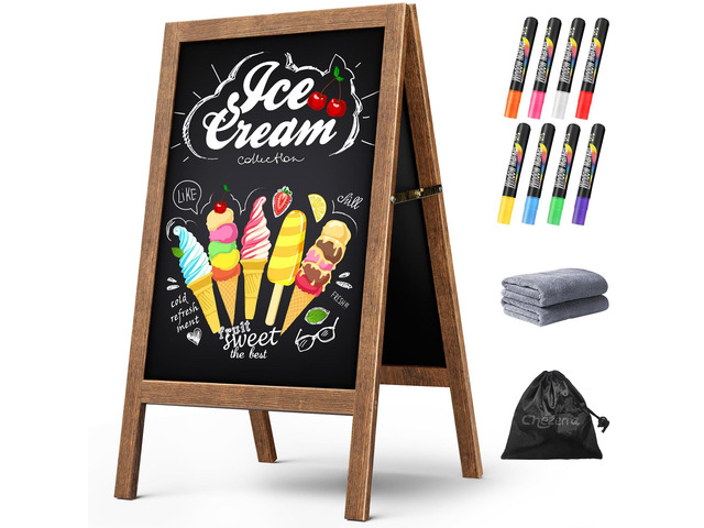 A Frame Chalkboard Sign, 40'x20', Brown Sidewalk Chalk Board Wooden Standing ChalkBoards Set with Marker Double-Sided Magnetic Blackboard for Cafés...