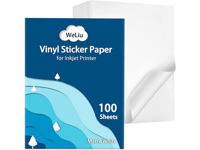 Premium Printable Vinyl Sticker Paper for Inkjet & Laser Printer, 100 Sheets Matte White Waterproof Decal Paper, Dry Quickly and Holds Ink Beautifully