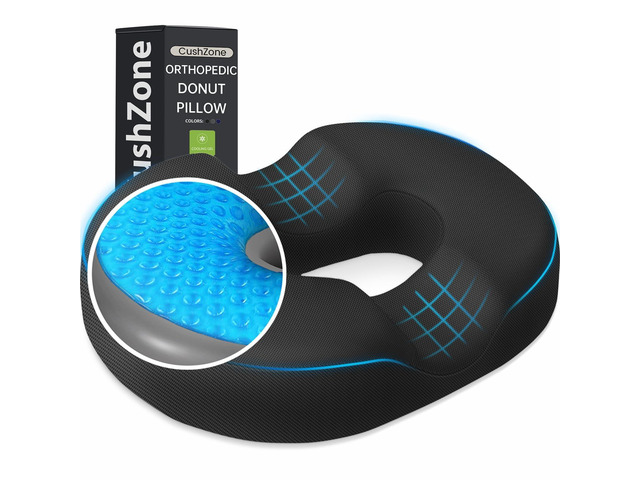 Donut Pillow Seat Cushion, Cooling Gel Memory Foam Chair Cushion, Black Office, Home & Car Seat Cushion, Butt Pillow for Tailbone Pain Relief,...